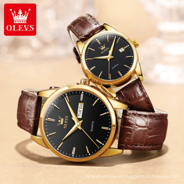 Reloj OLEVS de lujo de marca superior para Hombre, Reloj clásico de cuarzo resistente al agua con correa de cuero, Reloj informal de negocios a la moda para Hombre, Reloj para Mujer